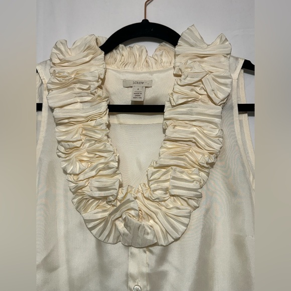 J. Crew Elegant Cream Ruffle Silk Top Sz 8 - Picture 4 of 6
